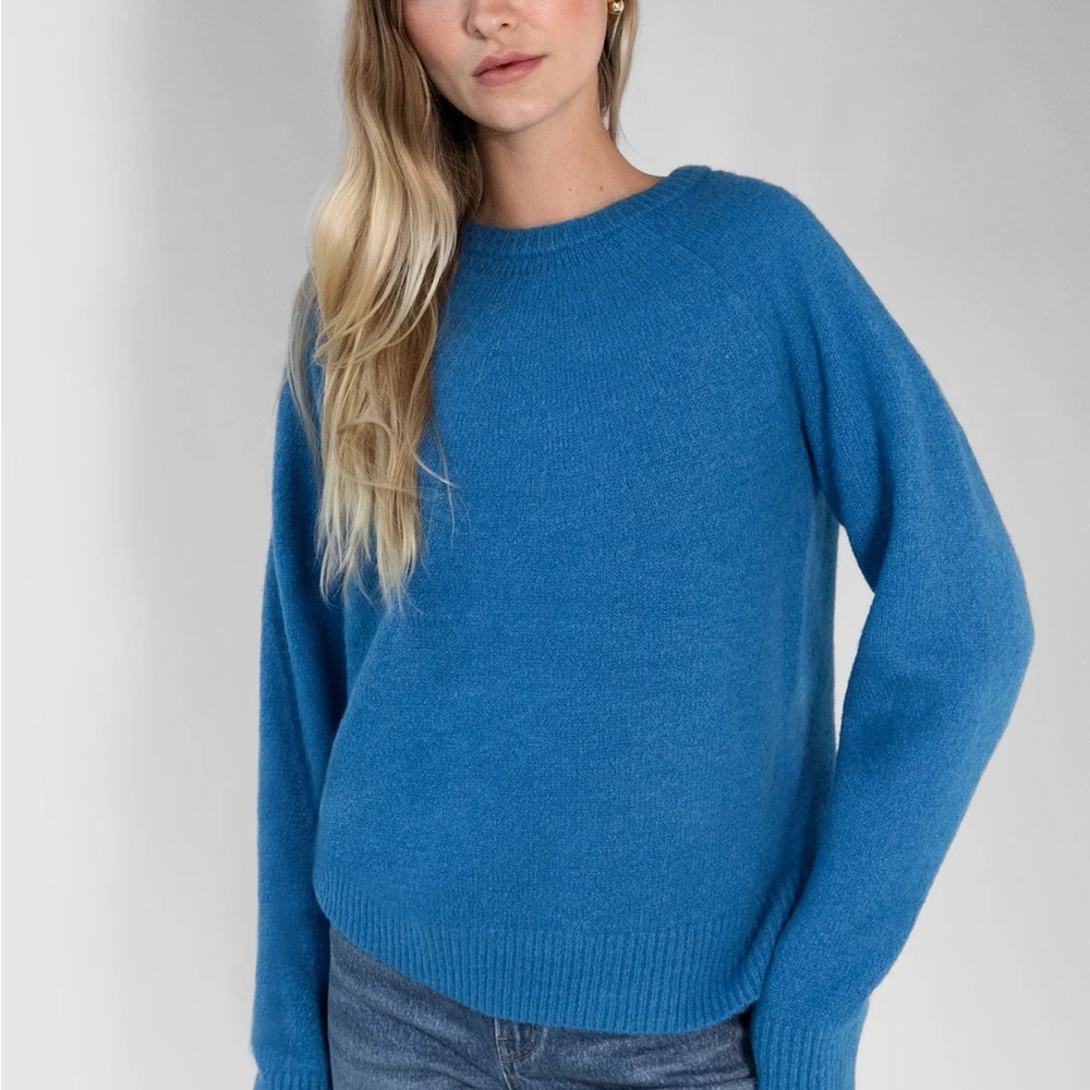 OAK + FORT Blue oversized Crew Neck Sweater with Textured Knit